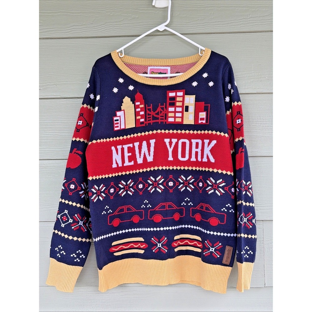 Tipsy Elves NEW YORK Skyline Taxi Ugly Christmas‎ Holiday Crewneck Sweater Large